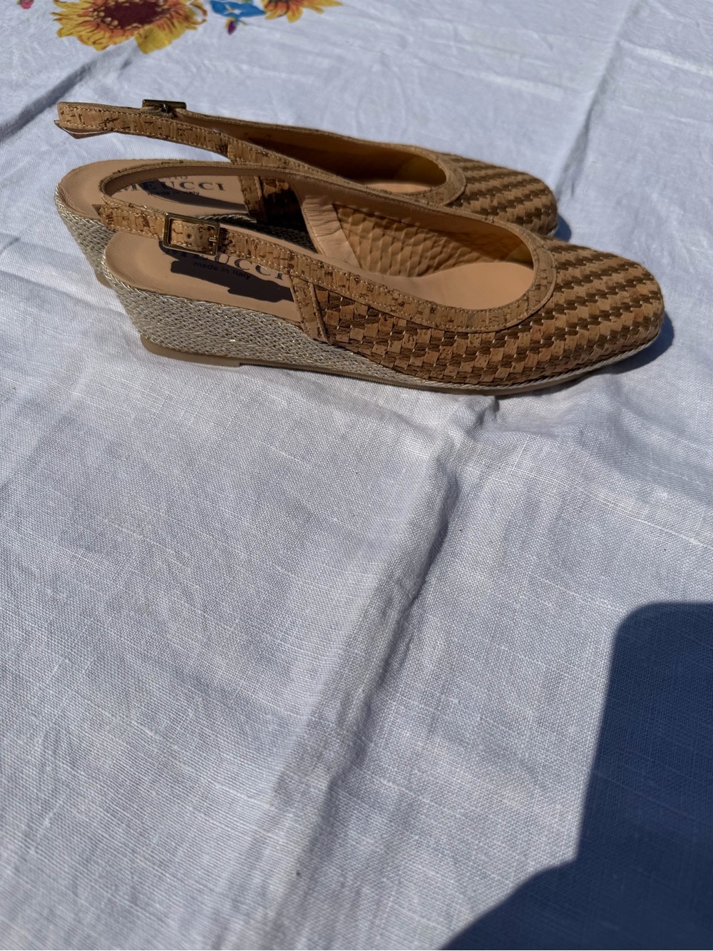 Sesto Meucci Brown Woven Slingback Wedge Sandals